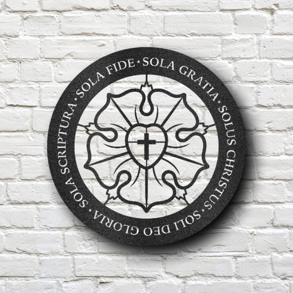 Luther Rose Cross With Five Solas Of The Reformation Metal Wall Art